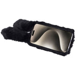 iPhone 15 fleksibelt plastdeksel m. Pels - Kaninører - Sort