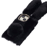 iPhone 15 fleksibelt plastdeksel m. Pels - Kaninører - Sort