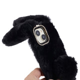 iPhone 15 fleksibelt plastdeksel m. Pels - Kaninører - Sort