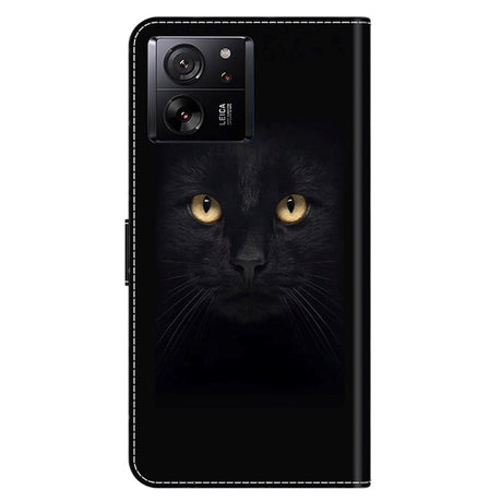 Xiaomi 13T / 13T Pro Leather Flip Cover m. Lommebok og trykk - Black Cat