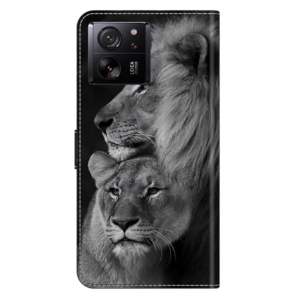 Xiaomi 13T / 13T Pro Leather Flip Cover m. Lommebok og trykk - Lions