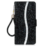 iPhone 15 Pro Leather Flip Cover m. Veske og stropp - Glitter Design - Svart