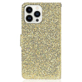 iPhone 15 Pro Leather Flip Cover m. Lommebok og stropp - Glitter Design - Gull