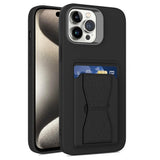 iPhone 15 fleksibelt plastdeksel m. Kortholder &amp; Kickstand - Svart