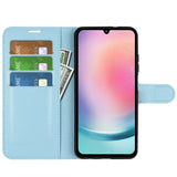 Samsung Galaxy A25 (5G) Litchi Leather Flip Cover m. Lommebok - Lyseblå