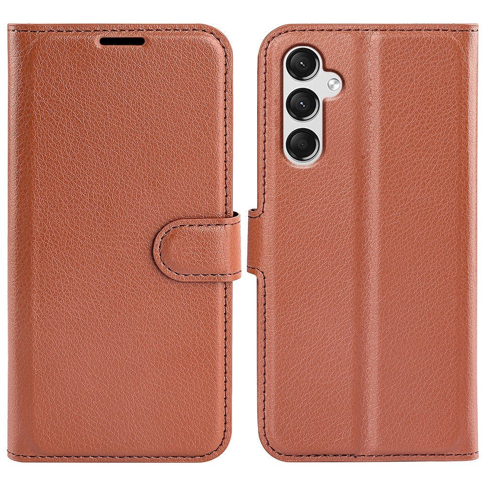 Samsung Galaxy A25 (5G) Litchi Leather Flip Cover m. Lommebok - Brun