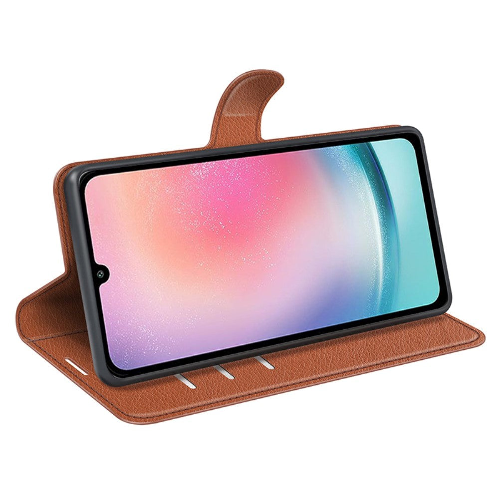 Samsung Galaxy A25 (5G) Litchi Leather Flip Cover m. Lommebok - Brun