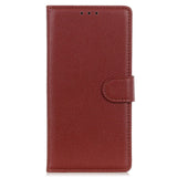 Samsung Galaxy S24 Ultra Litchi Leather Flip Cover m. Lommebok - Brun