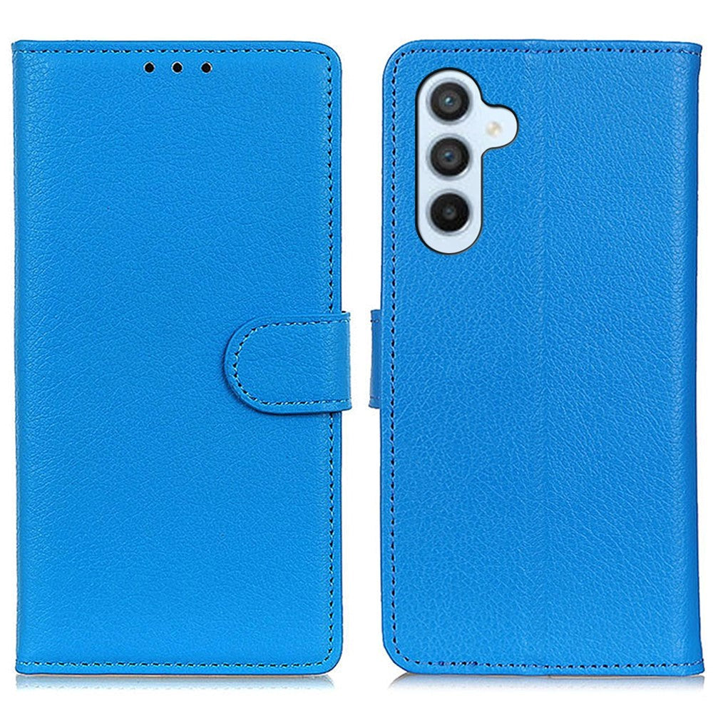 Samsung Galaxy S24 Litchi Leather Flip Cover m. Lommebok - Blå