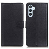 Samsung Galaxy S24 Litchi Leather Flip Cover m. Lommebok - Svart