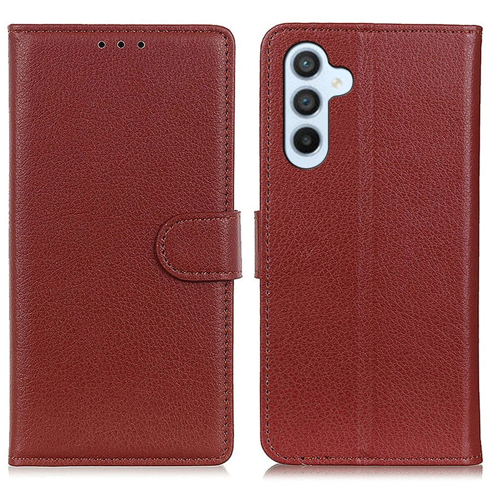 Samsung Galaxy S24 Litchi Leather Flip Cover m. Lommebok - Brun