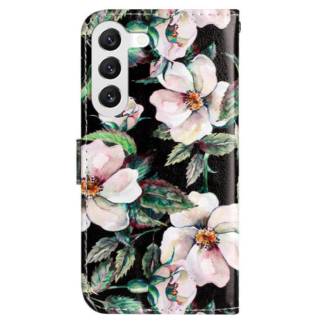 Samsung Galaxy S24 Leather Flip Cover m. Veske og stropp - Magnolia Flowers