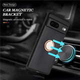 Google Pixel 8a fleksibelt plastdeksel m. Ring Stativ - Svart m. Magnetisk rosa gullring