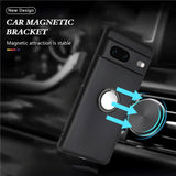 Google Pixel 8a fleksibelt plastdeksel m. Ring Stativ - Svart m. Magnetisk svart ring