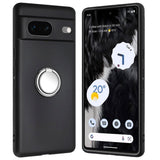 Google Pixel 8a Fleksibelt Plastik Bagside Cover m. Ring Kickstand - Sort m. Magnetisk Sølv Ring