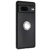 Google Pixel 8a Fleksibelt Plastik Bagside Cover m. Ring Kickstand - Sort m. Magnetisk Sølv Ring
