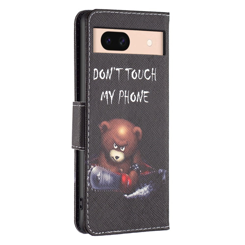 EIDERWOOD Google Pixel 8a Leather Flip Cover m. Lommebok &amp; Print - "Don't Touch My Phone" - Bjørn