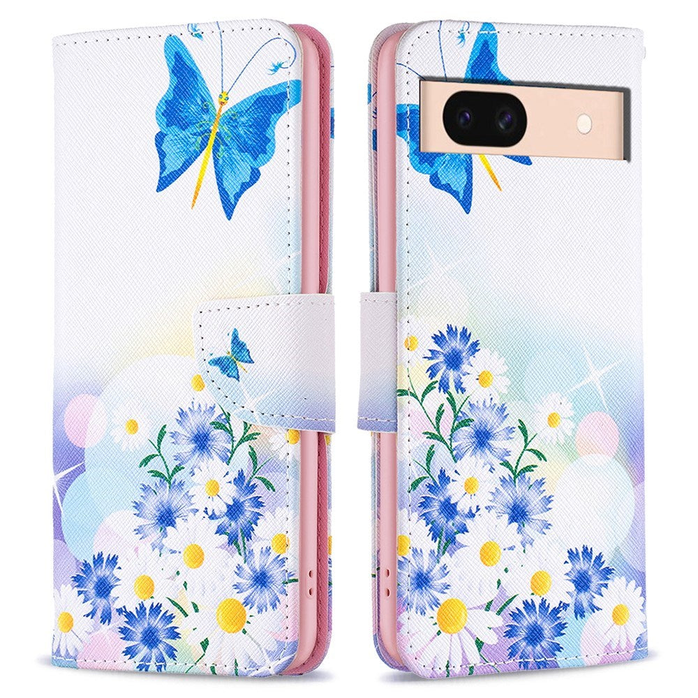 EIDERWOOD Google Pixel 8a Leather Flip Cover m. Lommebok og trykk - Sommerfugl og blomster