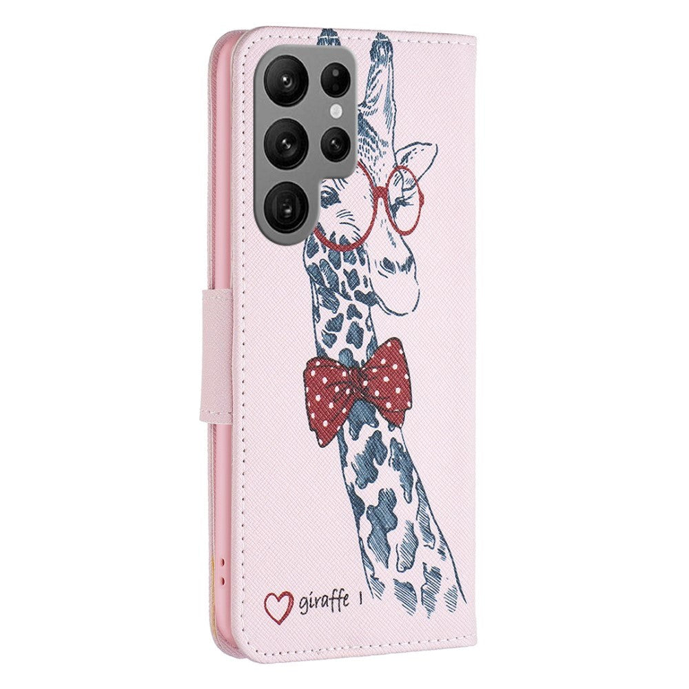 Samsung Galaxy S24 Ultra Leather Flip Deksel m. Lommebok- og stativfunksjon - Giraffe