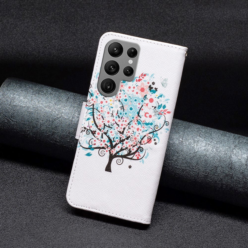 Samsung Galaxy S24 Ultra Leather Flip Cover m. Lommebok - Blomster Tre