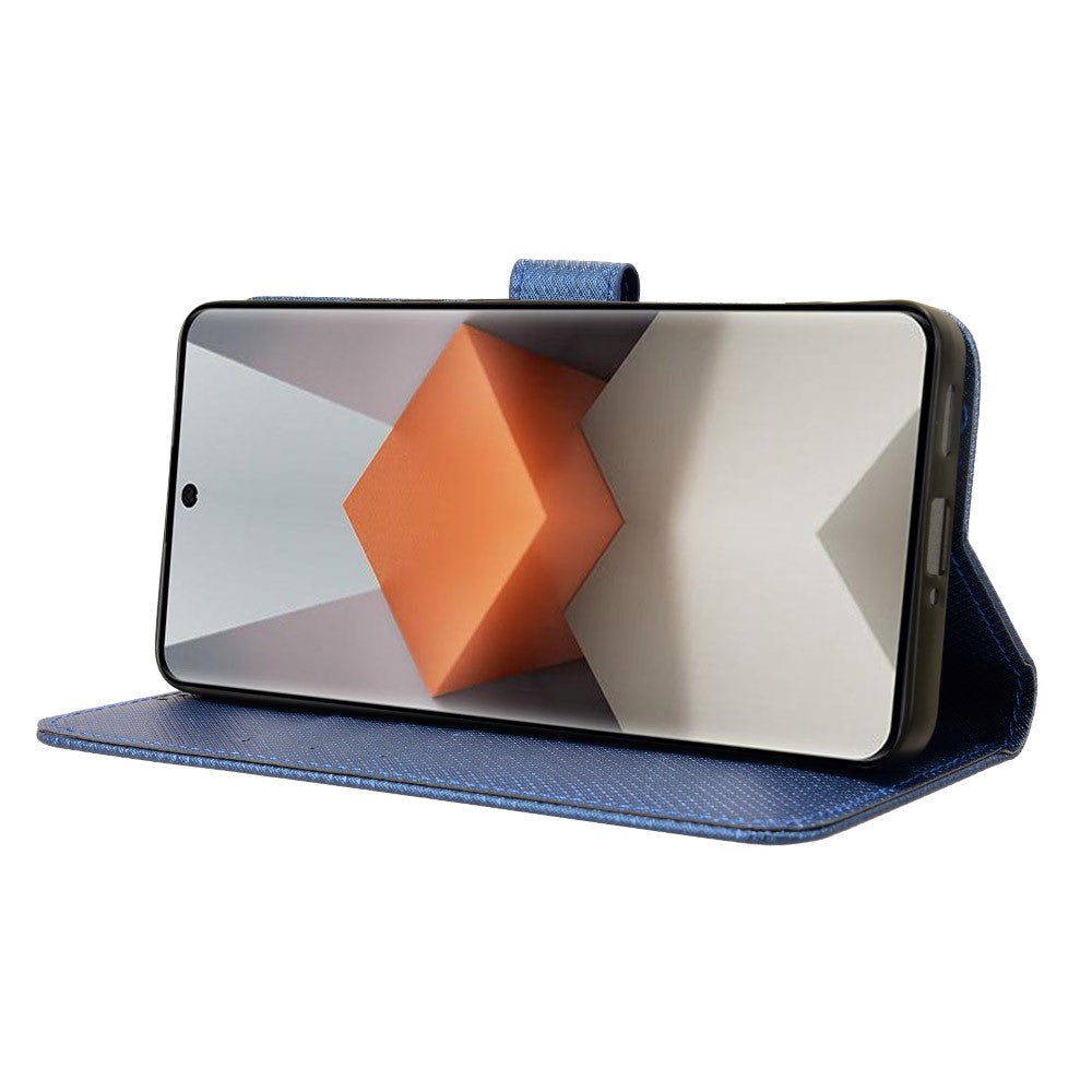 Xiaomi Redmi Note 13 Pro+ (pluss) flippdeksel i skinn m. Stropp og tekstur - blå