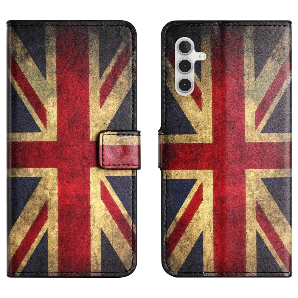Samsung Galaxy S24 Leather Flip Cover m. Veske og stående funksjon - Union Jack
