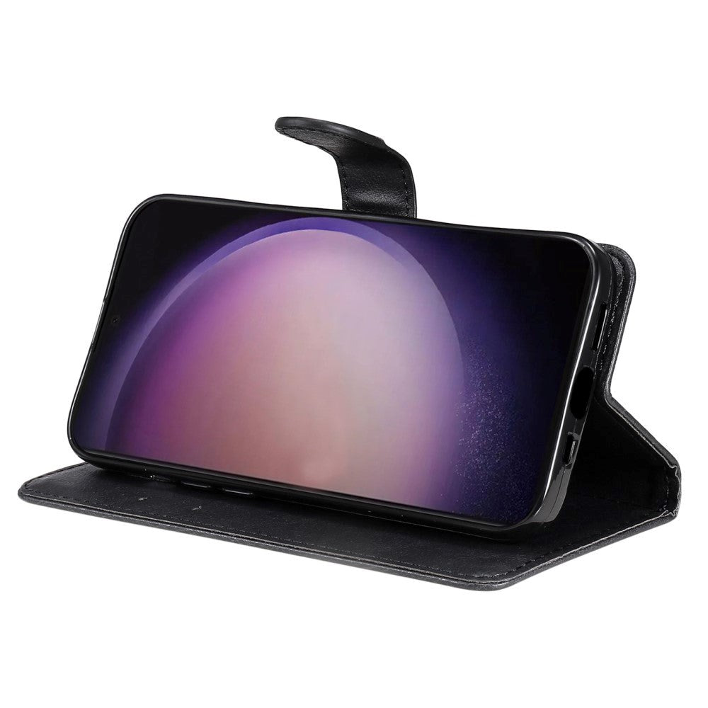 Samsung Galaxy S24 Ultra Leather Flip Cover m. Lommebok og stropp - Svart