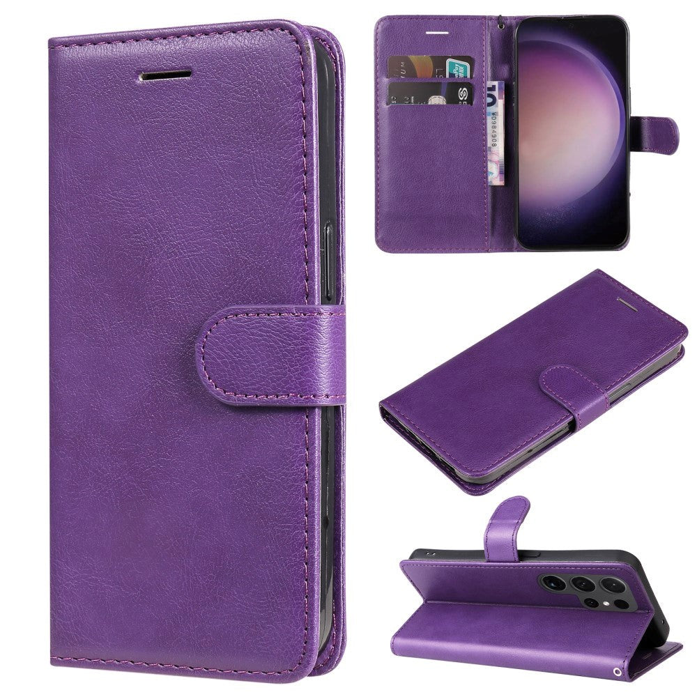 Samsung Galaxy S24 Ultra Leather Flip Cover m. Veske og stropp - Lilla