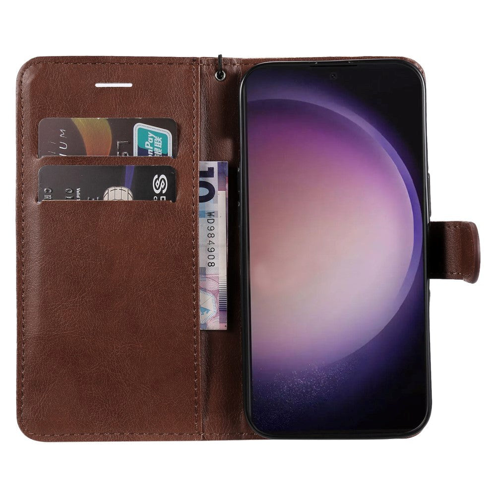 Samsung Galaxy S24 Ultra Leather Flip Cover m. Lommebok og stropp - Brun