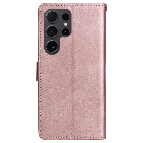 Samsung Galaxy S24 Ultra Leather Flip Cover m. Lommebok og stropp - Rose gull