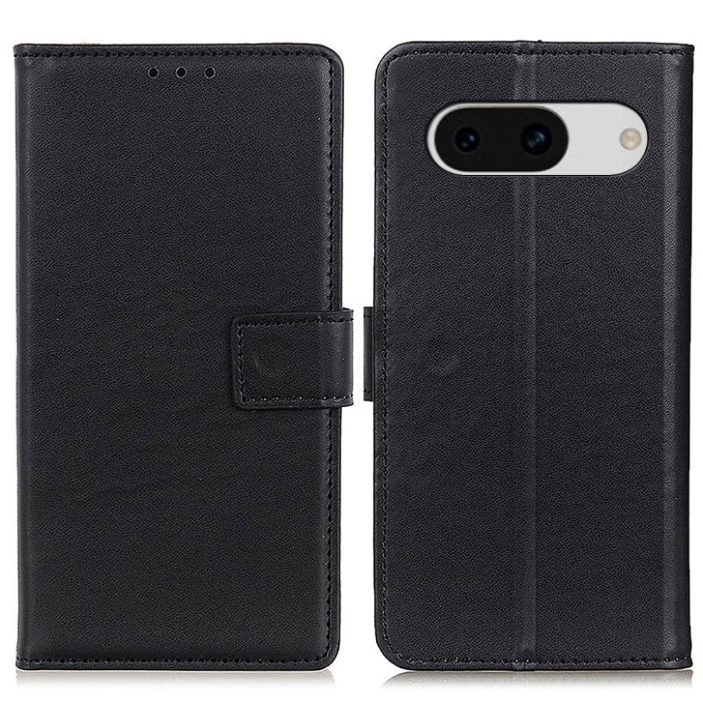 Google Pixel 8a Leather Flip Cover m. Lommebok og stativ - Svart