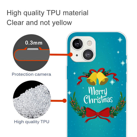 iPhone 15 Plus fleksibel plastbakside juledeksel - god jul - juleklokker