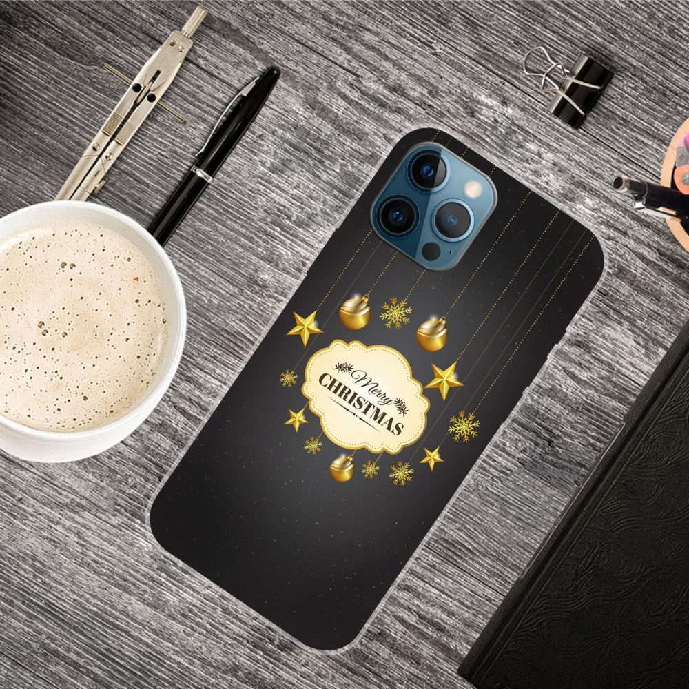 iPhone 15 Pro fleksibelt plastdeksel juledeksel - god jul - gulldekorasjoner