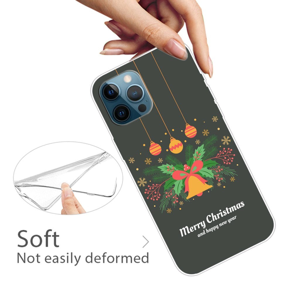 iPhone 15 Pro Fleksibelt Juledeksel i plast - God Jul - Julekrans og juleklokke