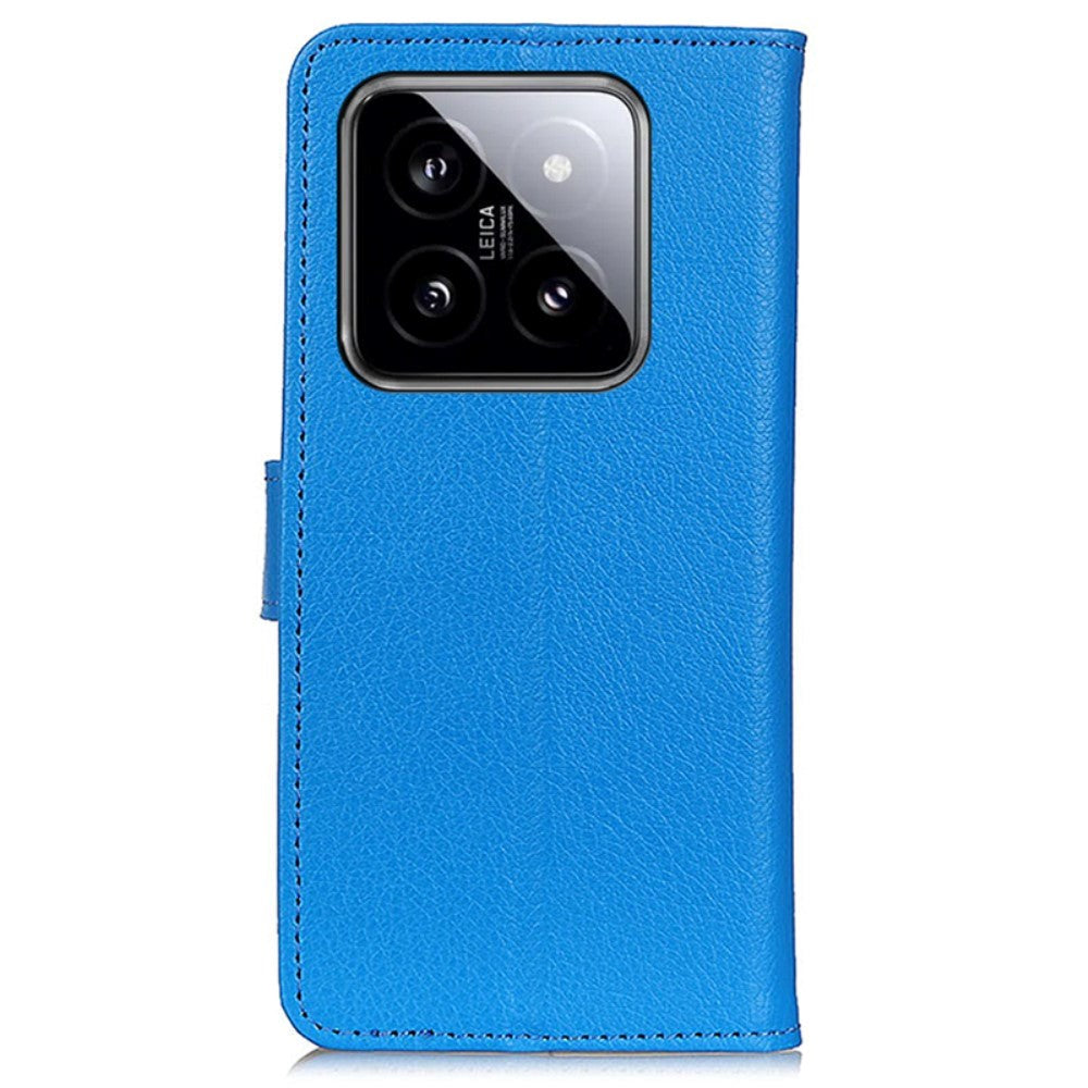 Xiaomi 14 Pro Litchi Leather Flip Cover m. Lommebok - Blå