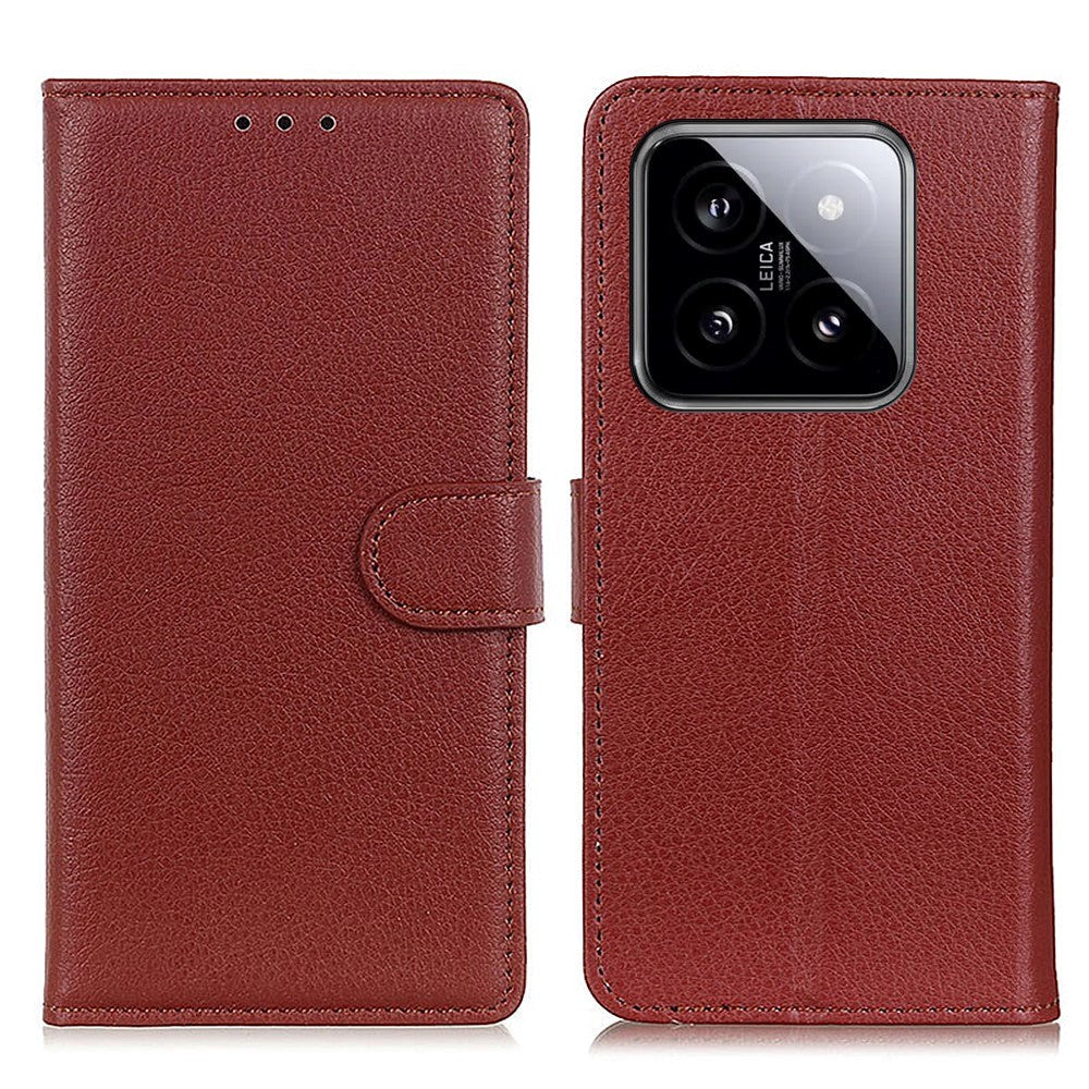 Xiaomi 14 Pro Litchi Leather Flip Cover m. Lommebok - Brun