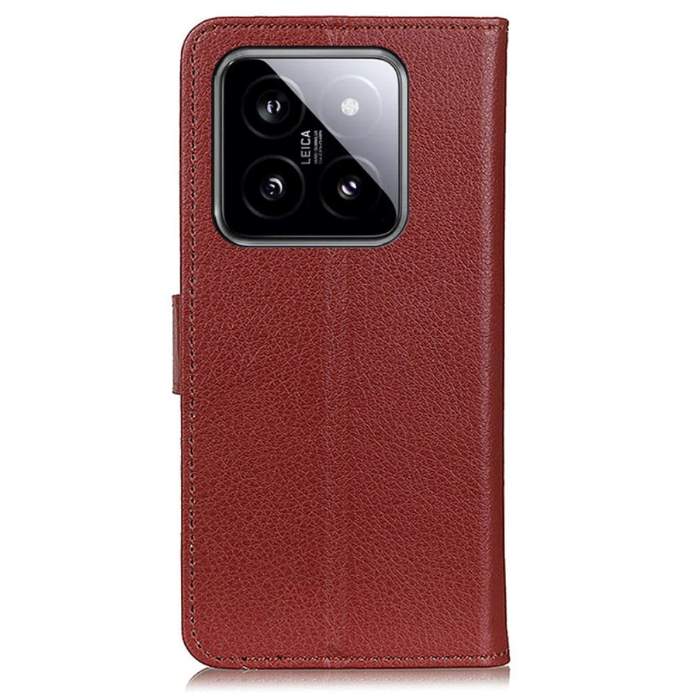 Xiaomi 14 Pro Litchi Leather Flip Cover m. Lommebok - Brun
