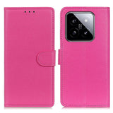 Xiaomi 14 Pro Litchi Leather Flip Cover m. Lommebok - Rosa