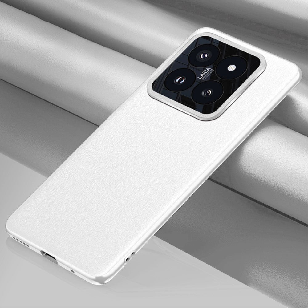 Xiaomi 14 Pro skinnbelagt plastbakdeksel m. Innebygd kamerabeskytter - Hvit