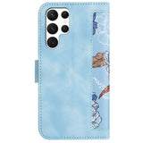 Samsung Galaxy S24 Ultra Leather Flip Deksel m. Veske og stropp - Lyseblå m. Blomster