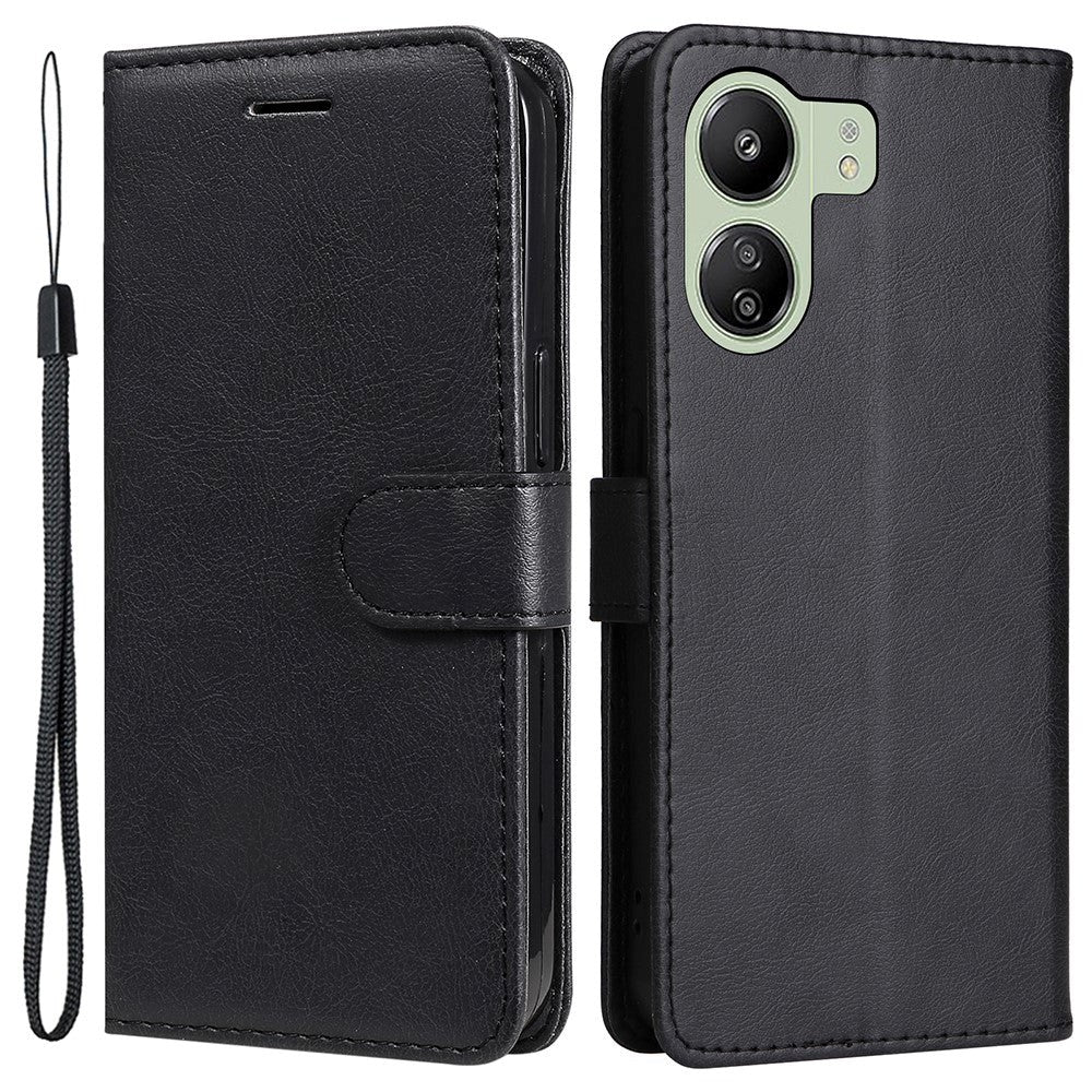 Xiaomi Poco C65 / Redmi 13C Leather Flip Cover m. Lommebok og stropp - Svart