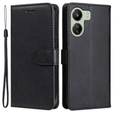 Xiaomi Poco C65 / Redmi 13C Leather Flip Cover m. Lommebok og stropp - Svart