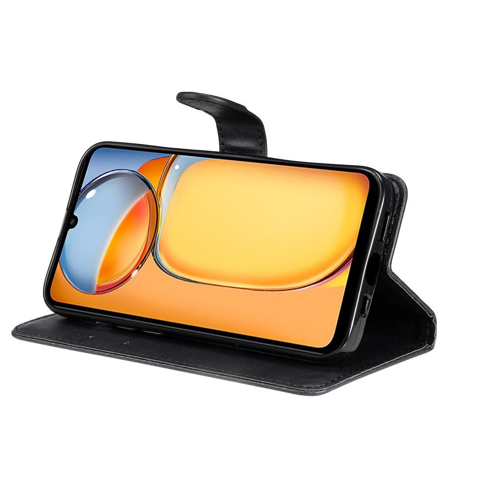 Xiaomi Poco C65 / Redmi 13C Leather Flip Cover m. Lommebok og stropp - Svart