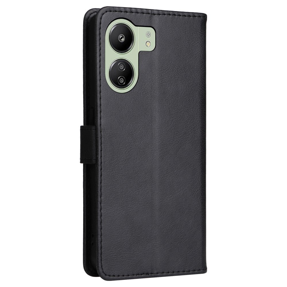 Xiaomi Poco C65 / Redmi 13C Leather Flip Cover m. Lommebok og stropp - Svart