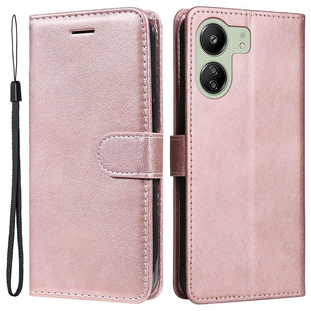Xiaomi Poco C65 / Redmi 13C Leather Flip Cover m. Lommebok og stropp - Rose gull