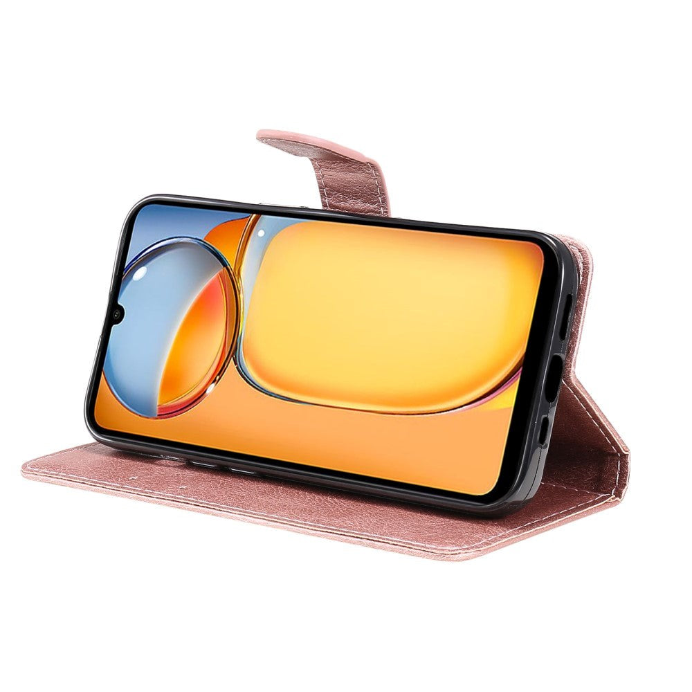 Xiaomi Poco C65 / Redmi 13C Leather Flip Cover m. Lommebok og stropp - Rose gull