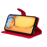 Xiaomi Poco C65 / Redmi 13C Leather Flip Cover m. Lommebok og stropp - rød