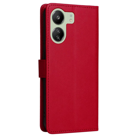 Xiaomi Poco C65 / Redmi 13C Leather Flip Cover m. Lommebok og stropp - rød