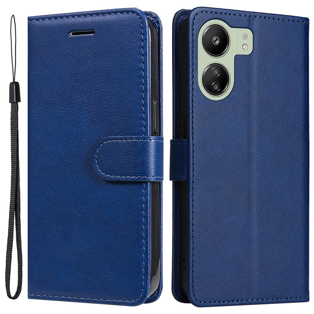 Xiaomi Poco C65 / Redmi 13C Leather Flip Cover m. Lommebok og stropp - blå