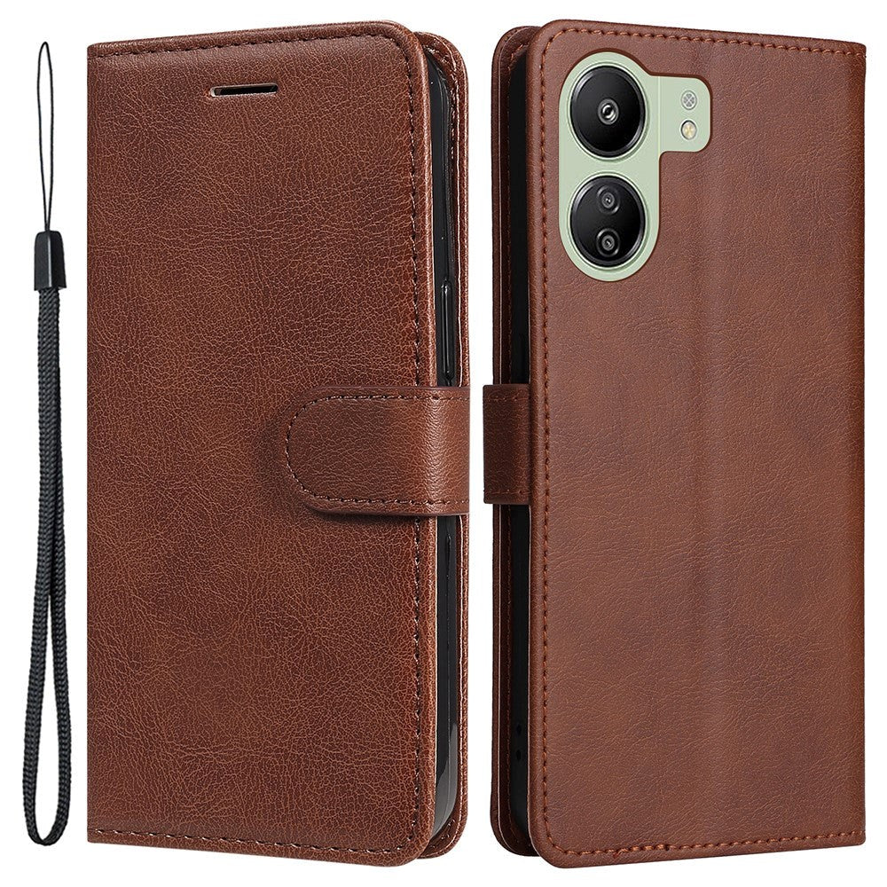 Xiaomi Poco C65 / Redmi 13C Leather Flip Cover m. Lommebok og stropp - Brun